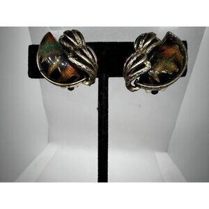 Vintage Coro Faux Fire Opal Art Glass Modernist MCM Iridescent Retro Funky Fun